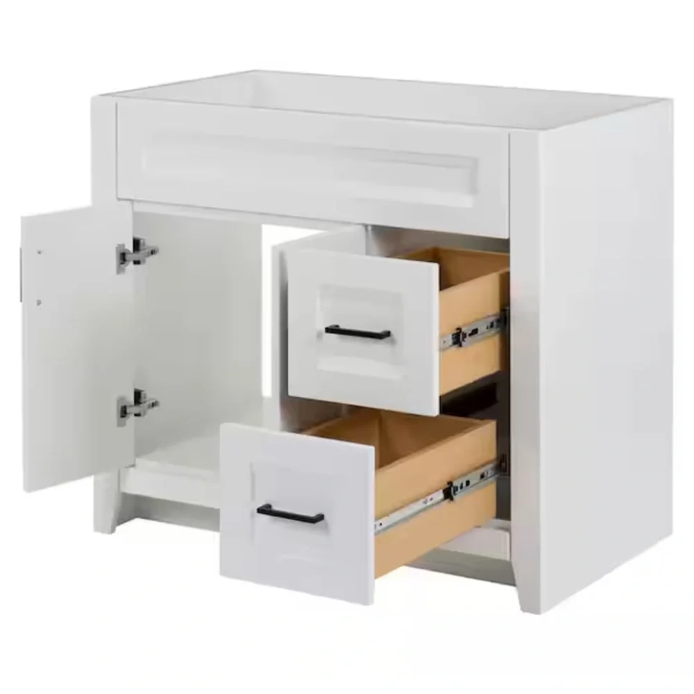 Sleek White Vanity with Black Handles
